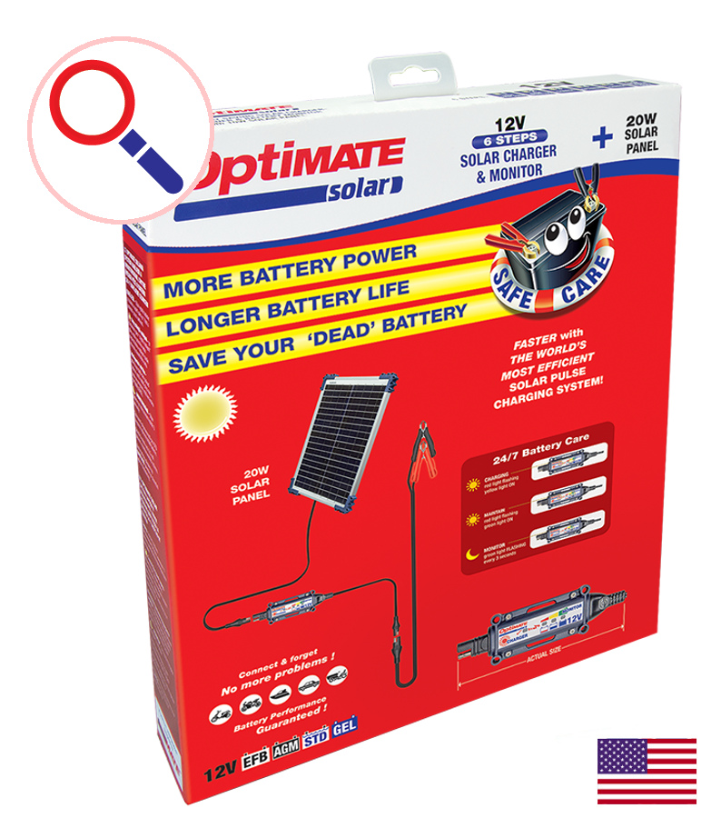 Chargeur de batterie solaire Tecmate OPTIMATE SOLAR 12V 20W 1.66A