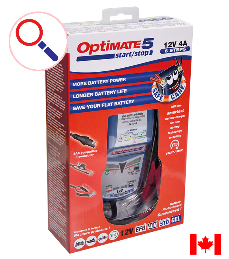 Caricabatterie Optimate 5 Start/Stop TecMate mantenitore per batterie 12V  per auto e moto + tester