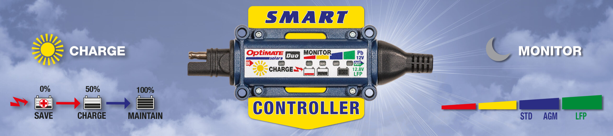 Controlador de carga OptiMate con modo de carga y con modo de monitor