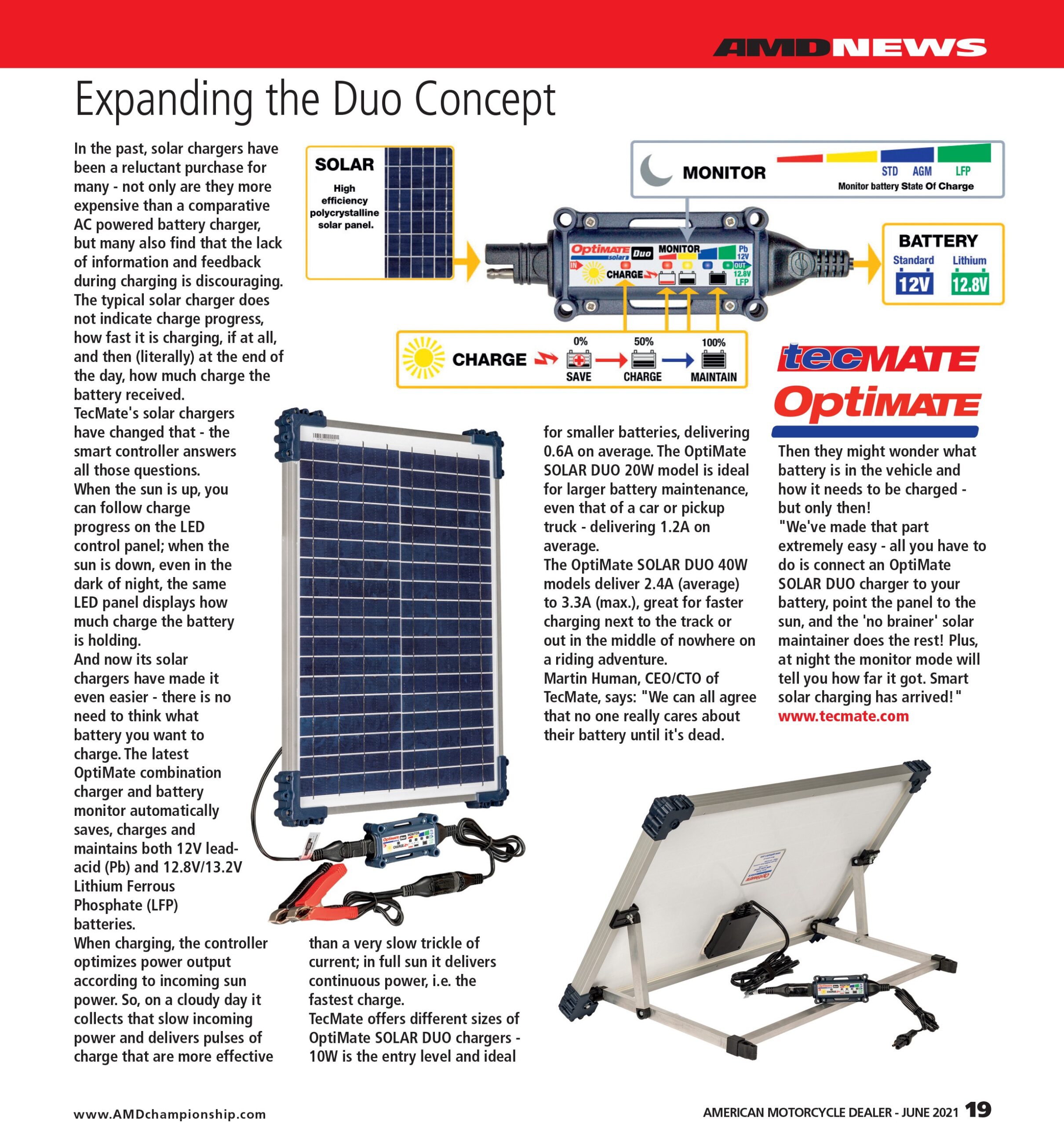 Article about the OptiMate Solar DUO battery charger technology