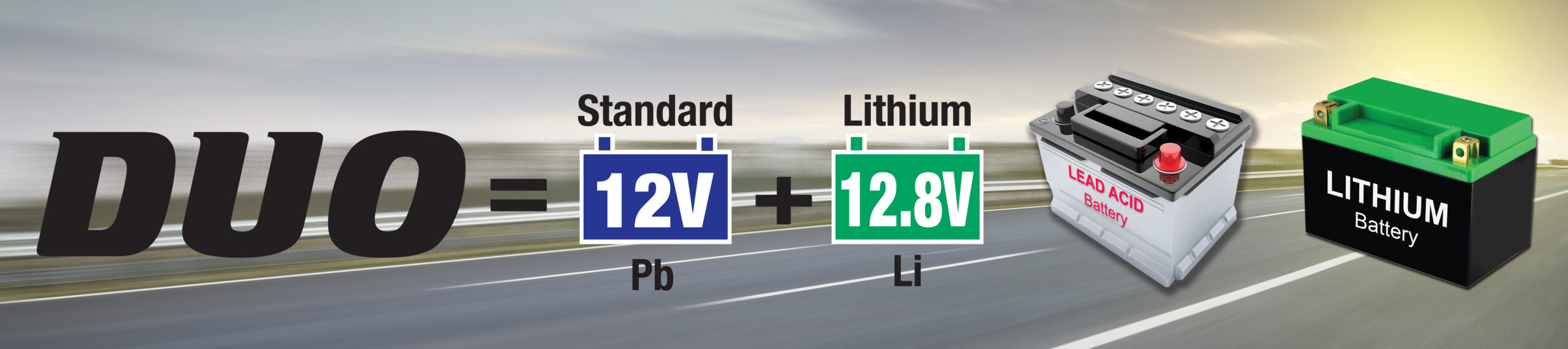 DUO betekent standaard 12V Pb en Lithium 12.8V Li