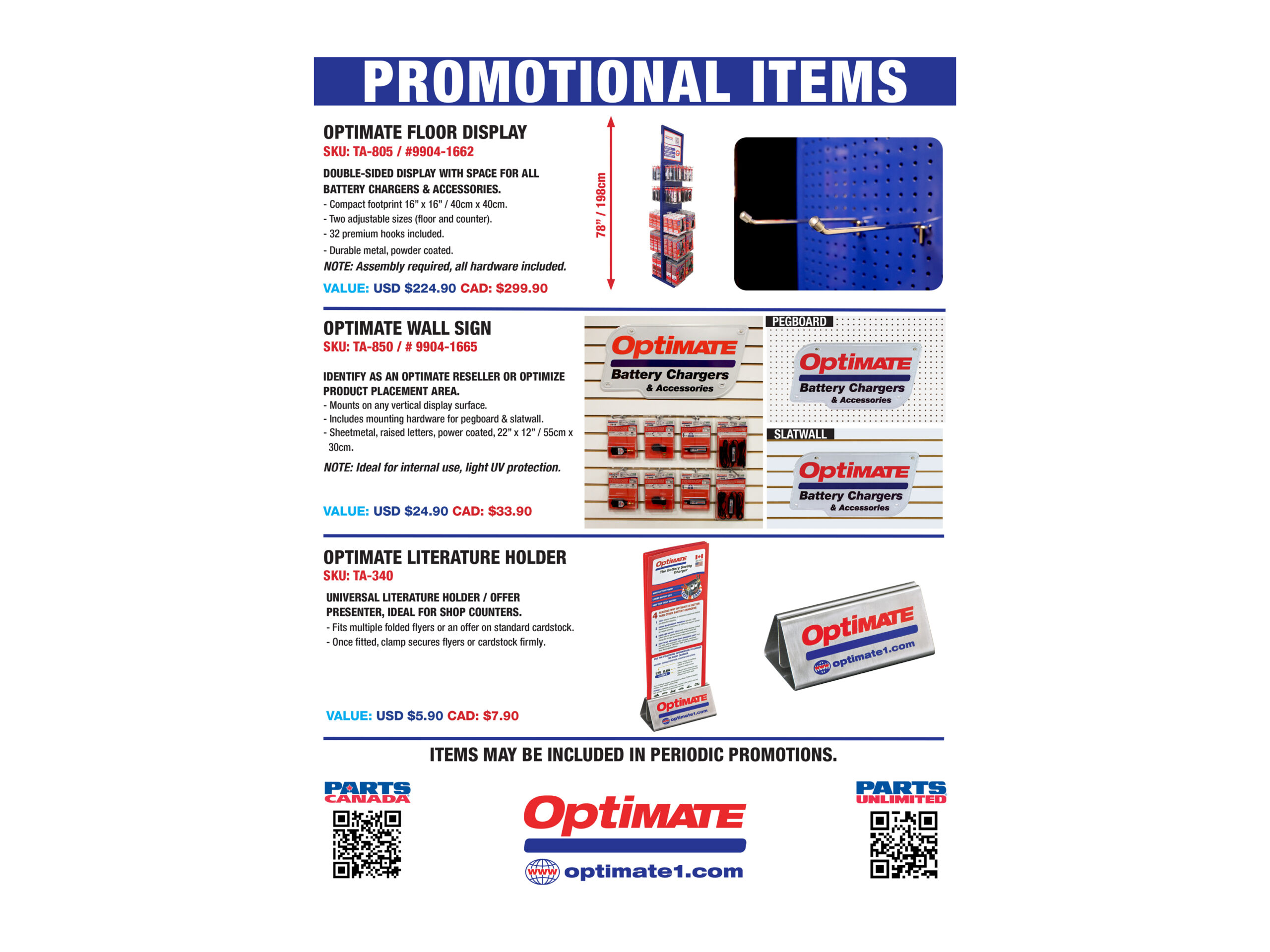 OptiMate's promotional items for Parts Canada