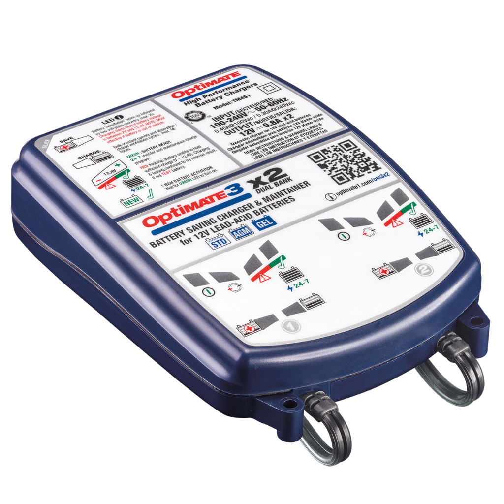 Optimate 3 X 2 Caricabatterie Automatico 12V Per Moto: 2 Canali Indipendenti, 0.8A Per Batteria Da 3-50Ah, Con Recupero