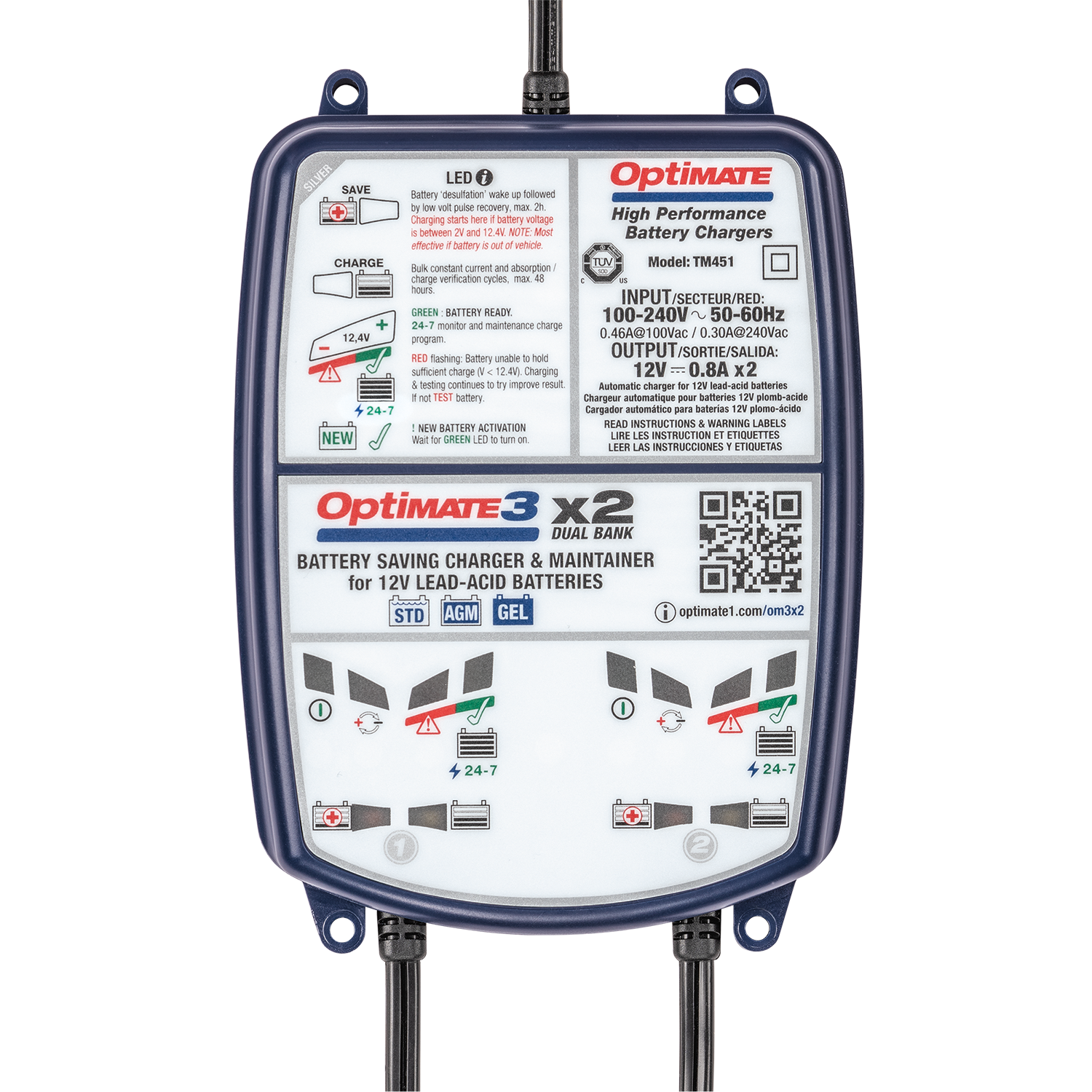 OptiMate TM-455: 3 Quad Bank Automatic Battery Charger & Maintainer [0.8  Amps / 12 V] - JEGS