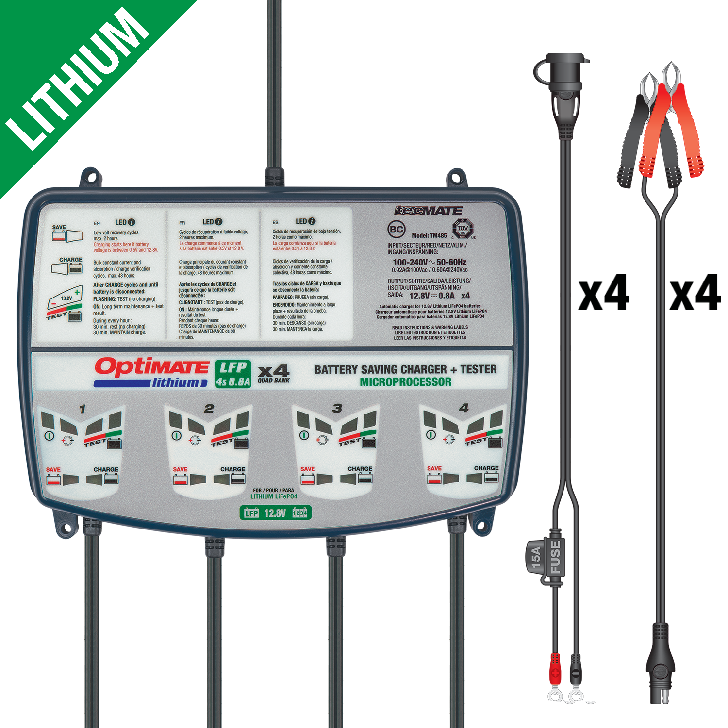 OptiMate Lithium 4s 0.8A Quad Bank